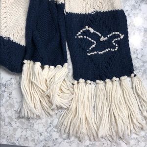 Hollister navy and white scarf with tassel ends